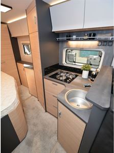 The Hobby Optima De Luxe T70 F low-profile motorhome kitchen