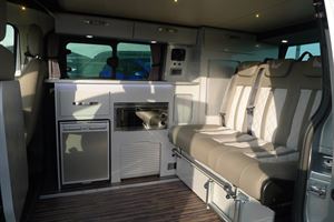 Inside the camper with leather seats