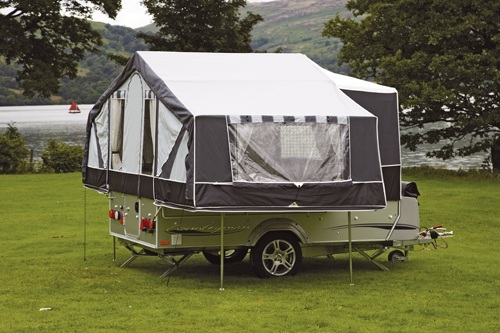 An pitched folding camper