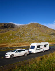 Towing a caravan up the Kirkstone Pass in the Lake District