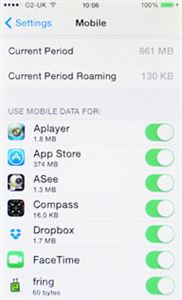 Apple iPhone example of data settings