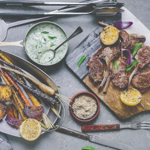 Roasted root vegetables and grilled lamb (photo courtesy of Campingaz)